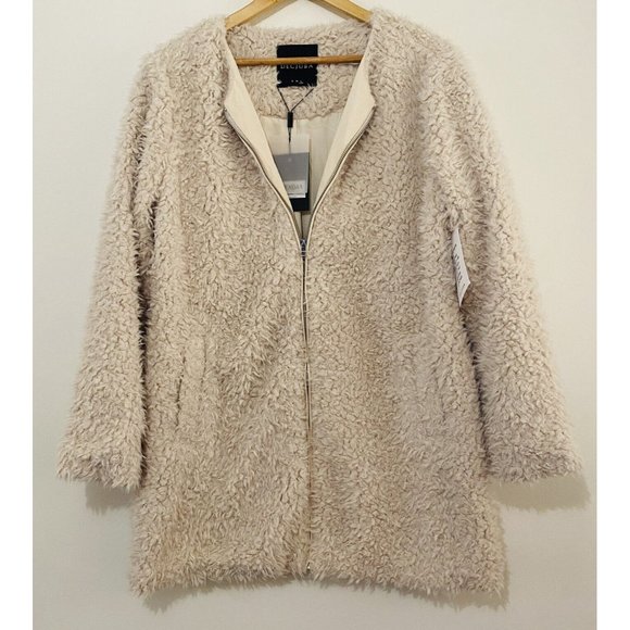 Decjuba Size L Beige Pippa Shearling Coat Faux Fur Longline Coatigan New RRP$140 - Picture 4 of 16